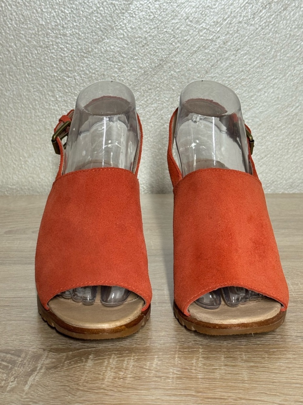 Sorel Nadia Size 7.5 Orange Suede Slingback Block Heel Chunky Sandals - Picture 2 of 12